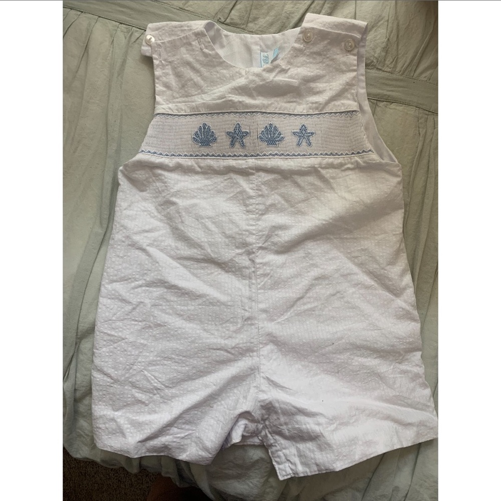 Petit Bebe 18m smocked seashell Jon Jon shortall